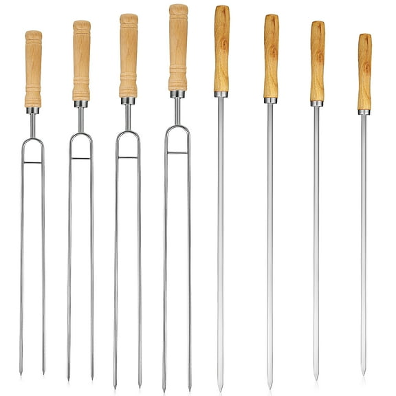 OFFIGAM 8-Piece Stainless Steel Kabob Skewers Set with Wooden Handles for Grilling and BBQ