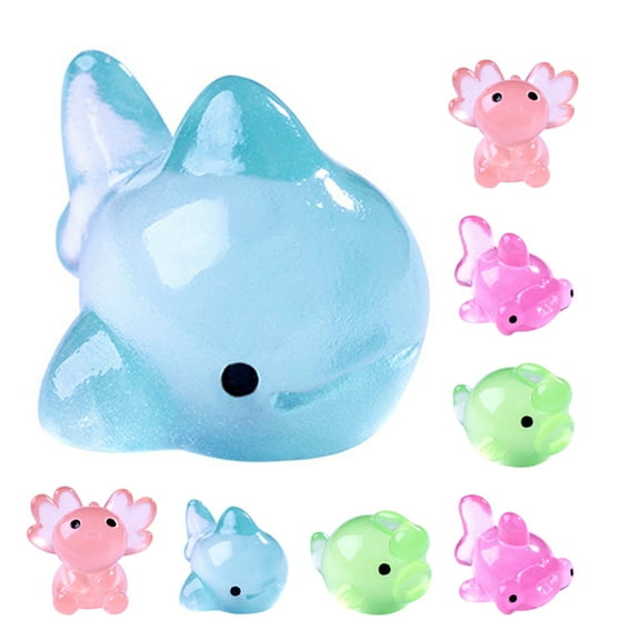 OFFIGAM 8Pcs Mini Resin Ocean Animal Figurines Assorted Color Nighttime Atmosphere Decorative Items
