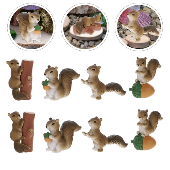 OFFIGAM 8-Piece Mini Squirrel Statues Set PVC Garden Decor Lifelike Animal Figurines Outdoor Indoor Decoration