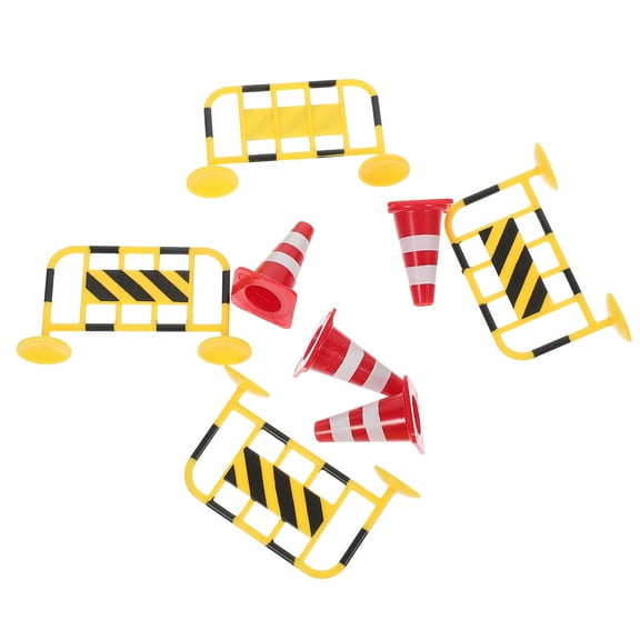 OFFIGAM 8Pcs Mini Traffic Fence Signs ABS Combination with Construction Toys for Traffic Demo