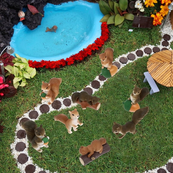 OFFIGAM 8Pcs Squirrel Garden Ornament PVC Animal Statue Grey Micro Landscape Style Decorative Ornament