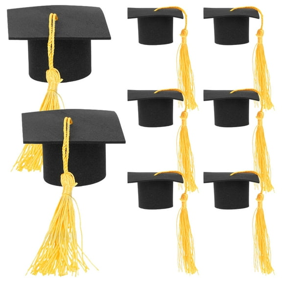 OFFIGAM 8Pcs Yellow Graduation Tassel Cap Toppers for Cakes and Grad Cap Decor Mini Cap Shape