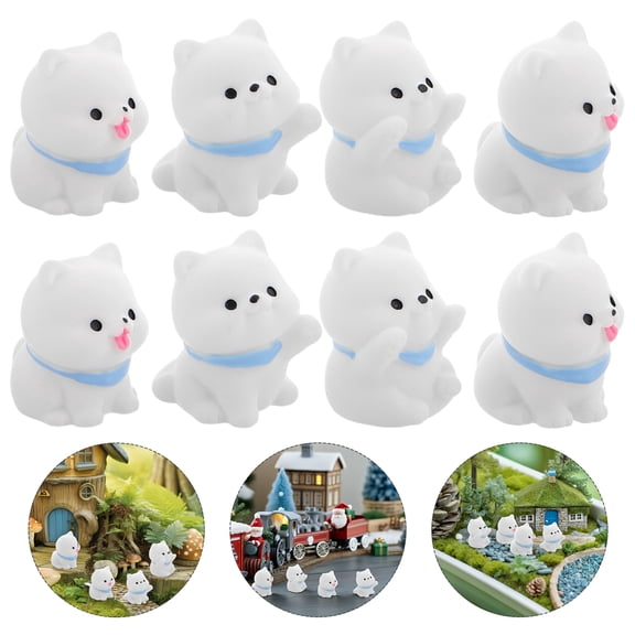 OFFIGAM 8pcs White Mini Resin Puppy Figurines for Crafts Cute Dog Ornaments Home Decor Dollhouse Bonsai Accessories Set