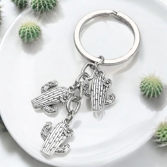 OFFIGAM Alloy Cactus Keychain with Bag Charm and Hanging Decor, Gift for Plant and Fans