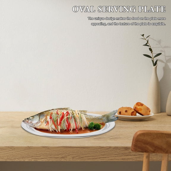 OFFIGAM Oval Stainless Steel Food Serving Plate, Finish, 1-Piece Dinnerware for Kitchen and Dining