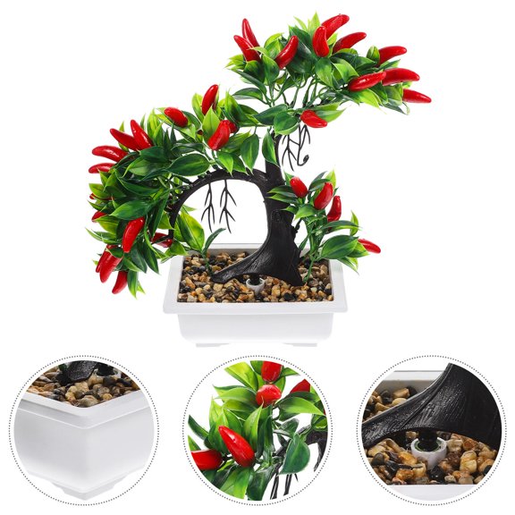 OFFIGAM Artificial Chili Pepper Plant Decor, Lifelike Faux Greenery for Living Room, Coffee Table, Home Office, Shelf Display