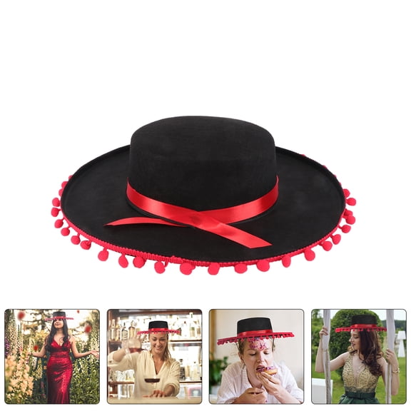 OFFIGAM Large Assorted Color Mexican Party Hat with Red Pom Pom Trim, Acrylic Fiber Decorative Hat for Celebrations