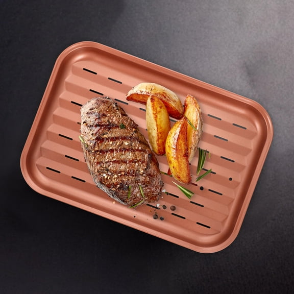 OFFIGAM BBQ Pan Nonstick Baking Tray Carbon Steel Black Barbecue Tool 1Set