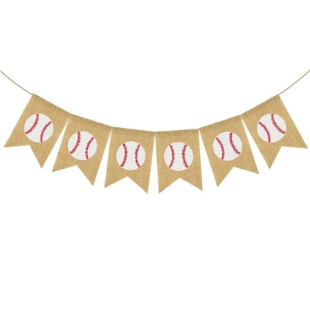 OFFIGAM Baseball Banner Vintage Burlap Swallowtail Bunting Sports Party Decor Linen Flag Garland 7*5 inch