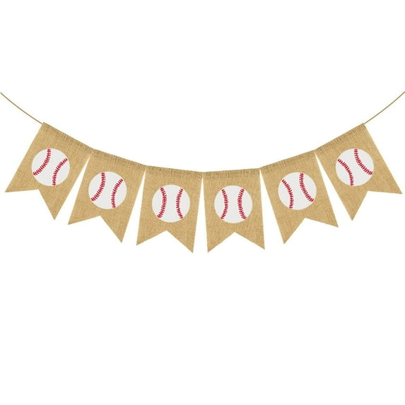 OFFIGAM Baseball Banner Vintage Burlap Swallowtail Bunting Sports Party Decor Linen Flag Garland 7*5 inch