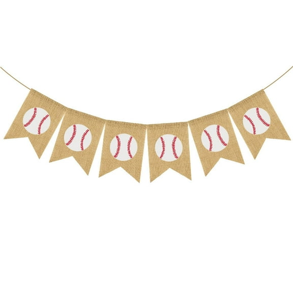 OFFIGAM Baseball Banner Vintage Burlap Swallowtail Bunting Sports Party Decor Linen Flag Garland 7*5 inch