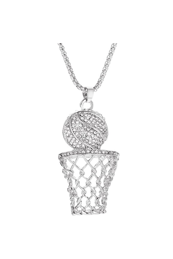 Basketball Hoop Pendant Necklace for Men, Alloy Chain Fashion Accessory, Sports Jewelry Gift for Basketball Fans