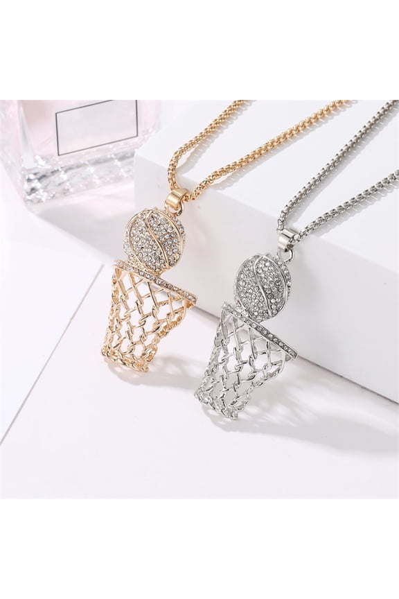 Basketball Hoop Pendant Necklace for Men, Stylish Alloy Chain Sports Jewelry Gift for Basketball and Fans