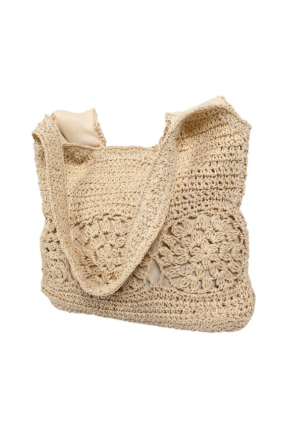 Summer Underarm Straw Bag Large Capacity Tote Bag Beige 1Pack Daily Use for Women