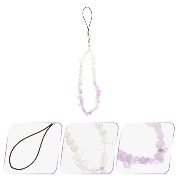OFFIGAM Beaded Phone Charm Strap Mobile Phone Chain Pendant Purple Crystal Stone 1Set Women