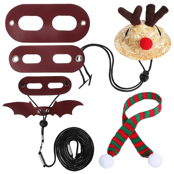 OFFIGAM Bearded Dragon Christmas Costume 1 Set Hat Scarf Leash for Lizard Reptile Pets 3.54X3.54X2.75in