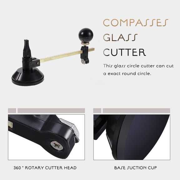 OFFIGAM Black Adjustable Glass Cutter with Suction Cup for Accurate Circular Glass Cutting and Woodworking Use
