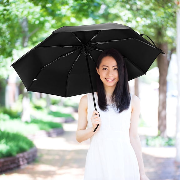 OFFIGAM Black Compact Automatic Umbrella with Water Resistant Coating for Travel Use