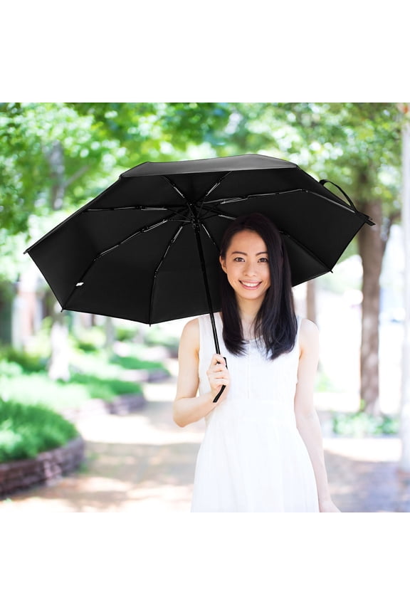 Black Compact Automatic Umbrella with Water Resistant Coating for Travel Use
