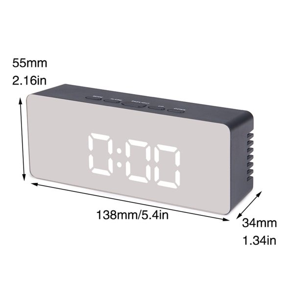 OFFIGAM Black Digital Clock with Pc Mirror Face and Alarm Snooze Features for Bedroom Use