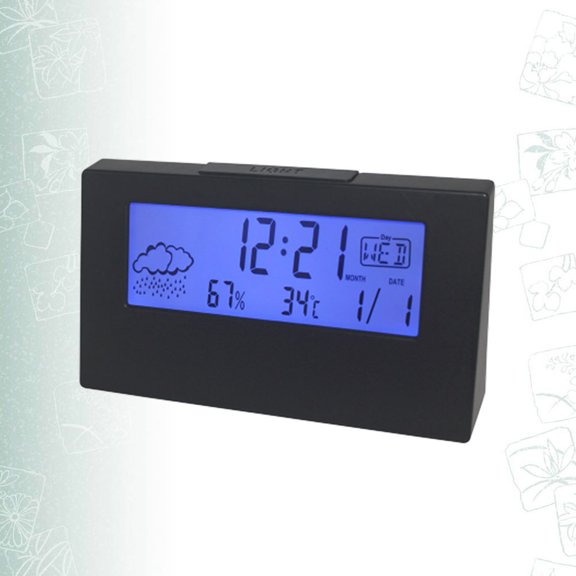 OFFIGAM Black LCD Alarm Clock with Temperature and Humidity Display for Home Bedside Use