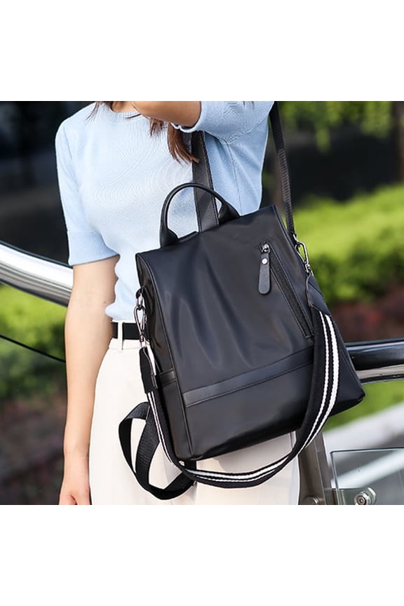 Campus Bag for Students Black Nylon Backpack with Adjustable Straps and Anti Theft Zipper