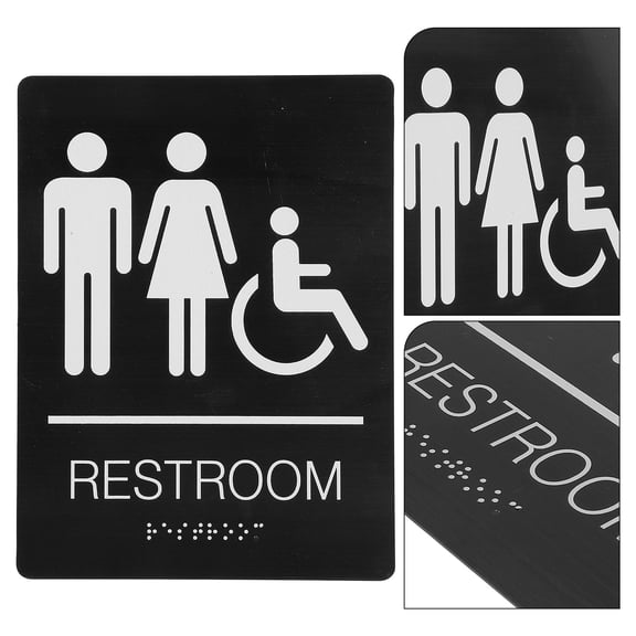 OFFIGAM Black Stainless Steel Clear Disabled Wheelchair Symbol Sign for Bathroom Door Accessibility
