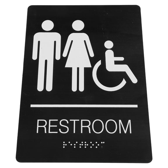 OFFIGAM Black Stainless Steel Disabled Wheelchair Symbol Restroom Door Sign for Easy Installation