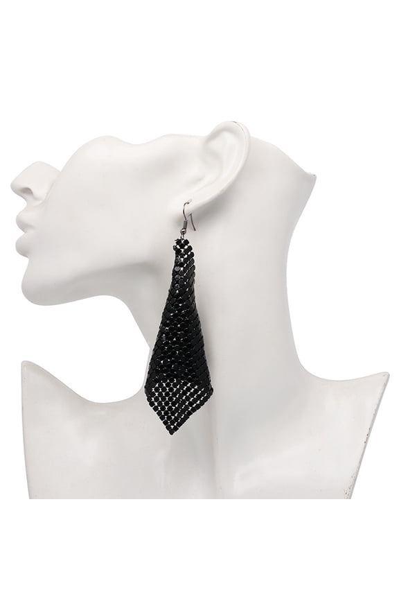 Black Tassel Dangle Sequin Earrings Unique Design for Special Occasion