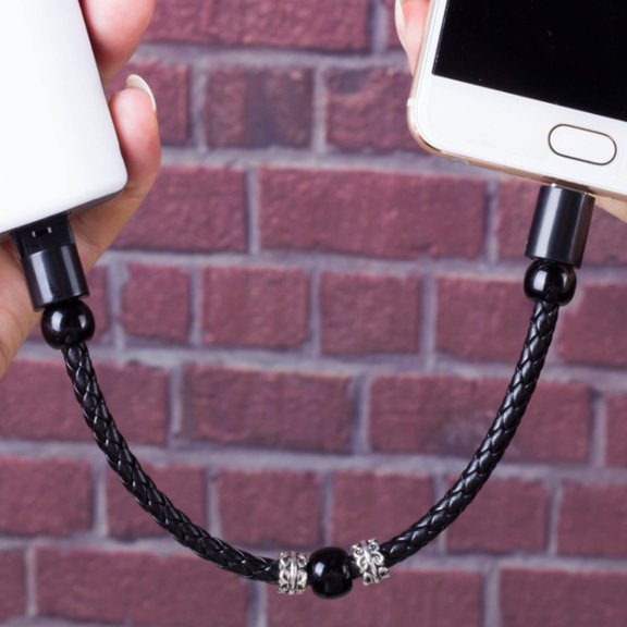 OFFIGAM USB-C Data and Charging Cable, 2-in-1 Fast Sync, Black Braided Wristband