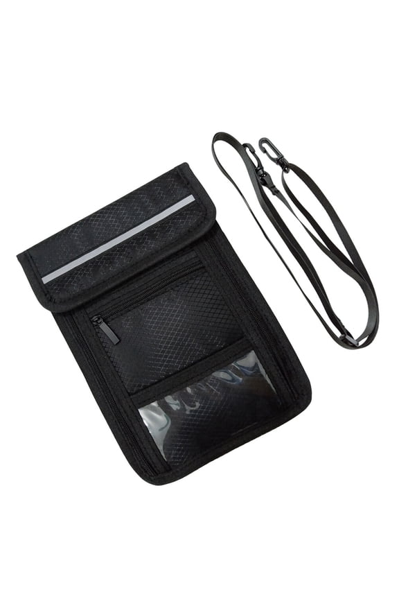 Black Waterproof Passport Holder Wallet with Hanging Rope for Travel and Document Security