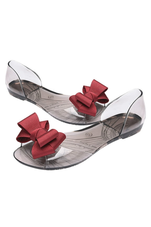 Women's Red Bowknot Jelly Sandals Comfortable -On Shoes 1 Pair