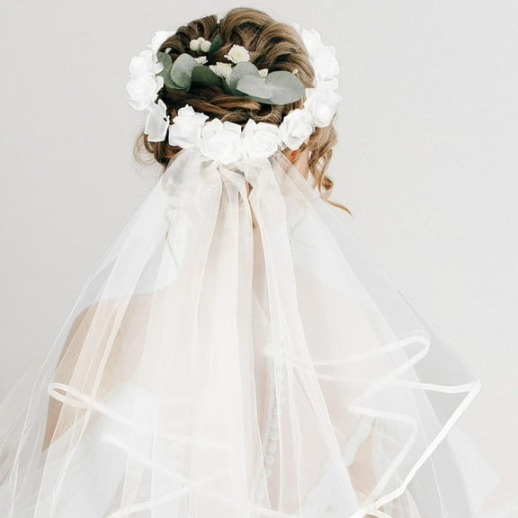 OFFIGAM Bridal Flower Headpiece with Veil, High Density Material, Elegant Wedding Accessory for Girls and Women