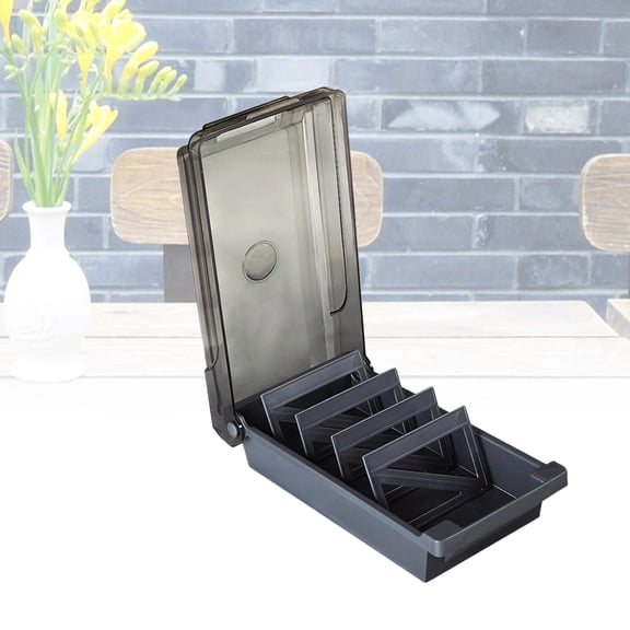 OFFIGAM Expandable Business Card Holder for Desk, Black Plastic Storage Box Organizer, 1 Piece, Office Supplies