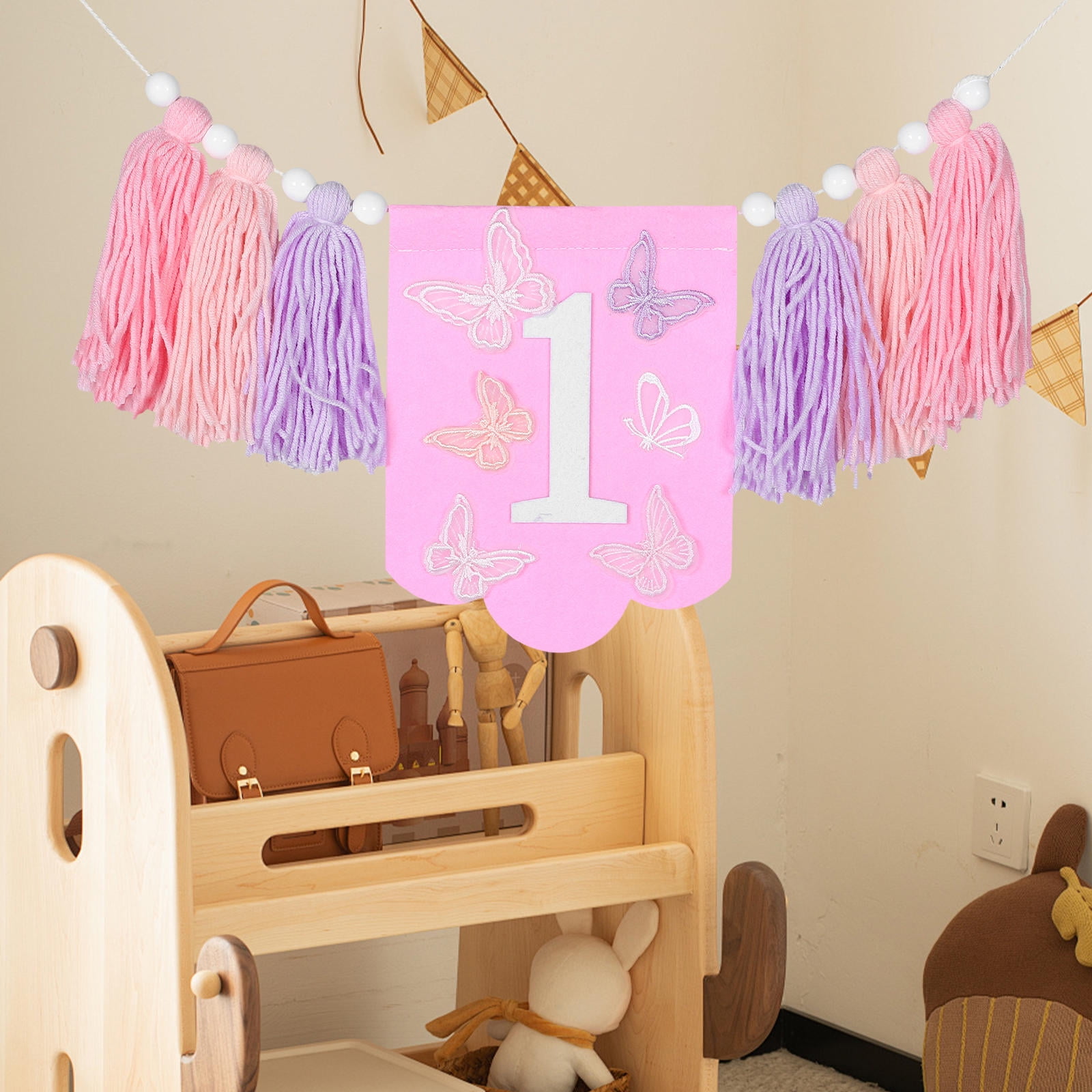 Fiesec 146 PCs Butterfly 1st Birthday Party Decorations Kit - Pastel Purple Pink Theme With Backdrop, Balloons, Banner
