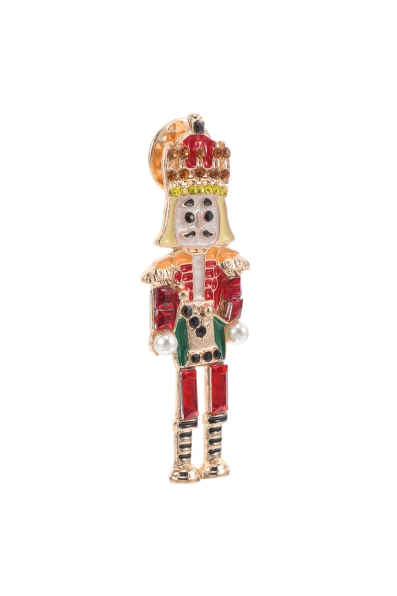 Cute Red Nutcracker Brooch with Rhinestones for Clothes, Hats, and Accessories, Holiday Jewelry Pin