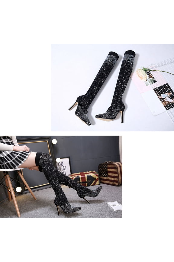 Comfortable Breathable Black Thigh High Boot with High Heel Design