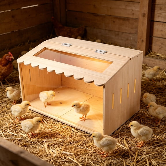 OFFIGAM Chicken Brooder Box for Indoor Poultry with Fliptop Access and Ventilation in Wood and Khaki
