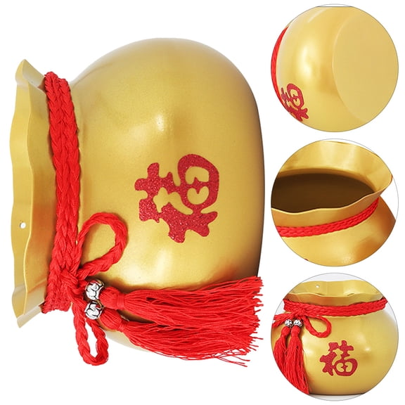 OFFIGAM Chinese Style Golden Flower Bucket for Storage and Decorative Plant Pot Ornament