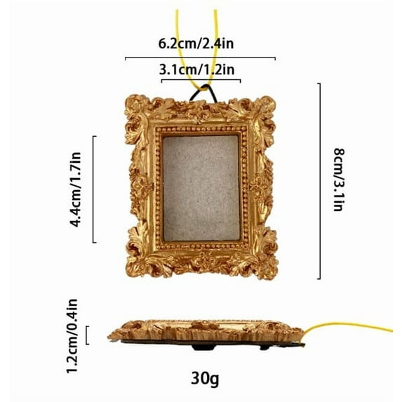 OFFIGAM Christmas Photo Frame Ornament Golden Mini Rectangular Vintage Hanging Decoration for Xmas Tree Holiday Party DIY 1 Unit 2.95X2.44X0.24in