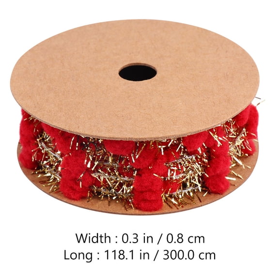 OFFIGAM Red Pom Pom Trim Ribbon for Christmas Tree Decoration, Crafts, Wrapping, Holiday and Packaging