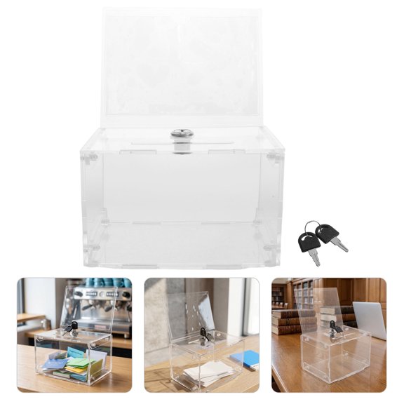OFFIGAM Clear Acrylic Donation Box with Lock for Secure Collection At Offices and Events