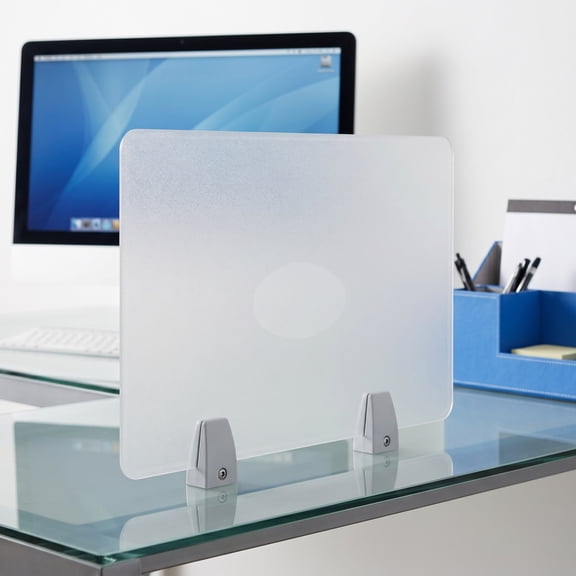 OFFIGAM Clear Acrylic Table Divider with Clamps for Office Desk Privacy and Workspace Separation Panel
