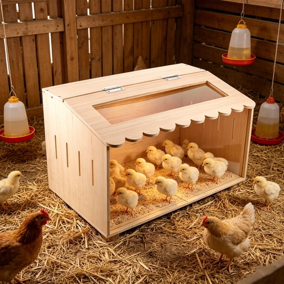 OFFIGAM Compact Wooden Brooder Box for Small Poultry with Fliptop Access and Khaki Finish