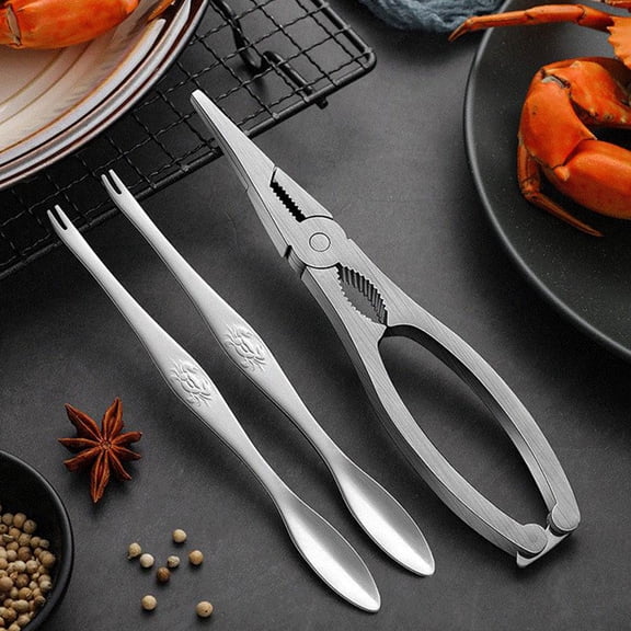 OFFIGAM Crab Crackers 1Set Metal Nutcracker Stainless Steel Clamp Shape Silver for Crab Eating