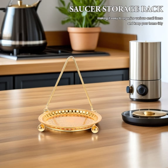 OFFIGAM Golden Iron Mug Tray Organizer for Cups, Saucers, Jewelry - Decorative Storage Solution for Home and Office
