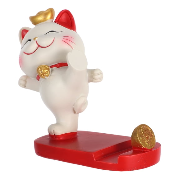 OFFIGAM Adorable Chinese Lucky Cat Phone Stand Resin Desk Decor Compatible with Smartphones and Tablets