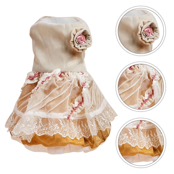 OFFIGAM Elegant Golden Puppy Dress Soft Comfortable Dog Skirt for Festive Pet Events