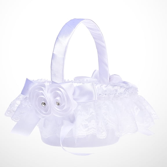 OFFIGAM Romantic White Wedding Flower Girl Basket for Decoration 1Set