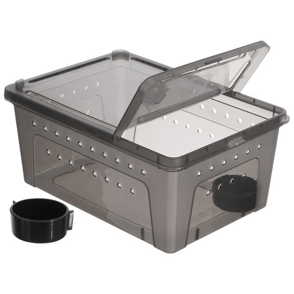 OFFIGAM Dark Grey Plastic Reptile Box with Feeder Ventilated Pet Breeding Box for Small Crawling Insects